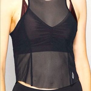 NWT FREE PEOPLE Black mesh razor back tank. Size:L